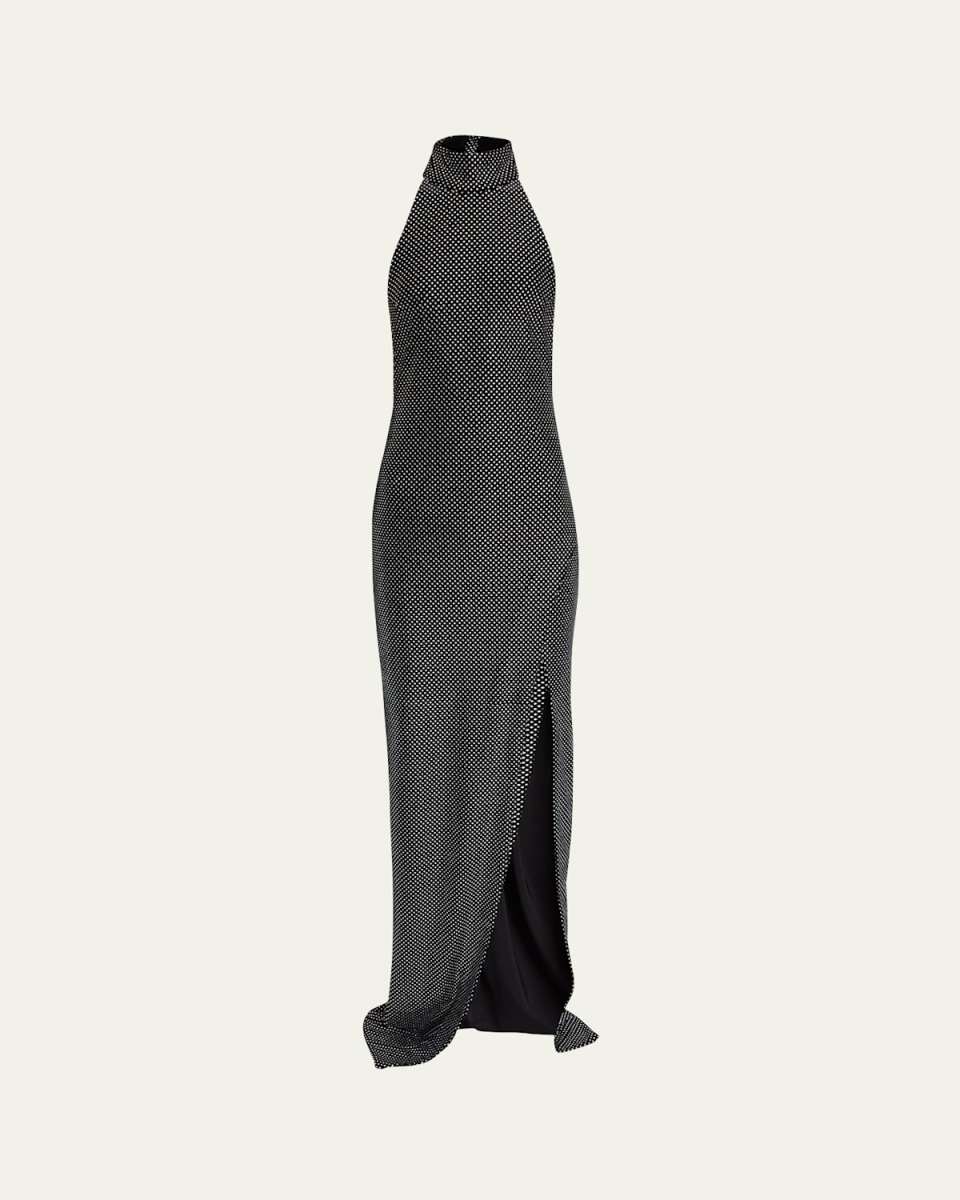 Crystal Velvet Halter Slit Maxi Dress